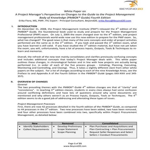 White paper changes to the pmbok 4th edition