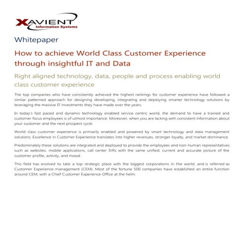 How to Achieve World Class Customer Experience through Insightful IT 