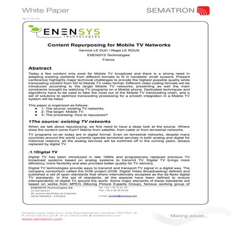 Enensys -Content Repurposing for Mobile TV Networks