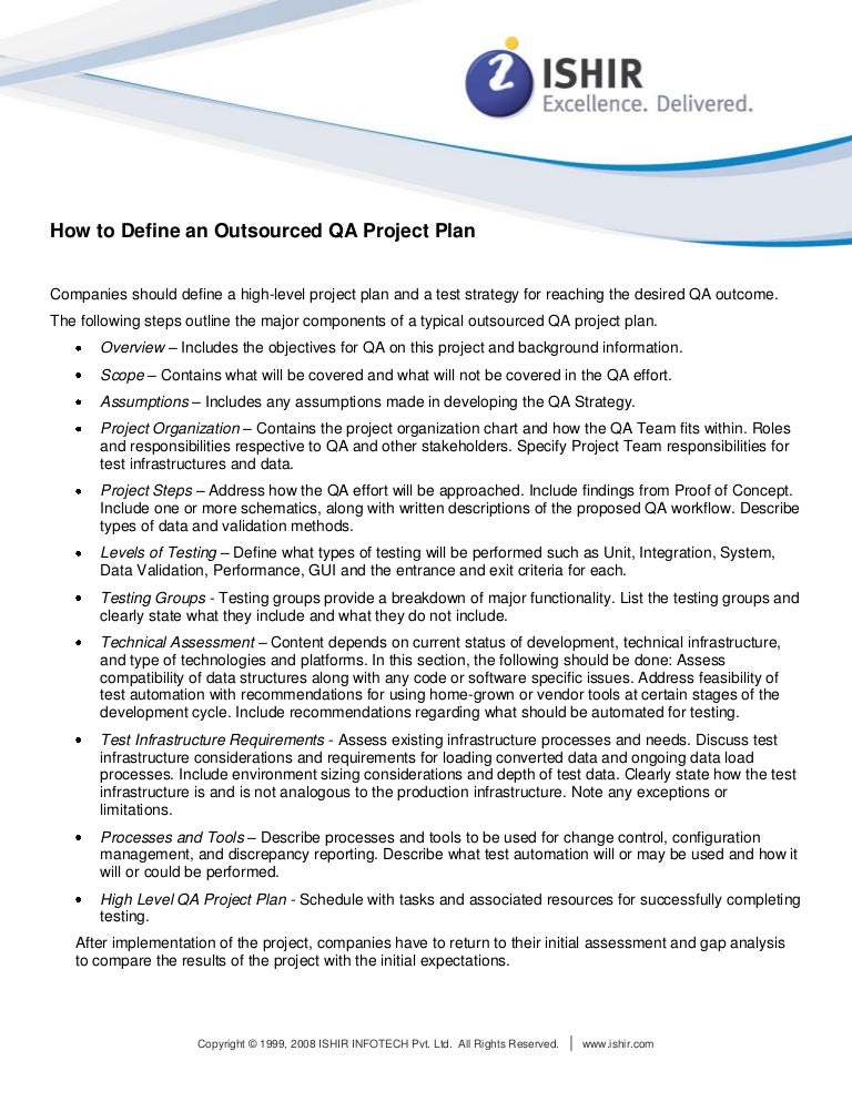 white paper how to define outsourced qa project plan quality assuran