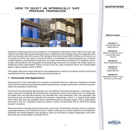 How to Select an Intrinsically Safe Pressure Transducer