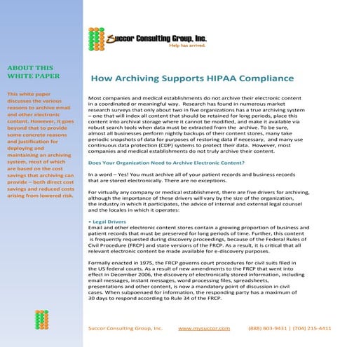 WhitePaper- Archiving Supports HIPAA Compliance