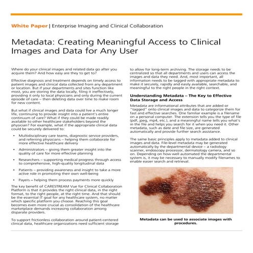 Metadata:Creating Meaningful Access to Clinical Images and Data for Any User