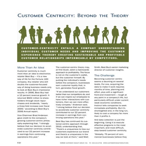Customer Centricity: Beyond the Theroy