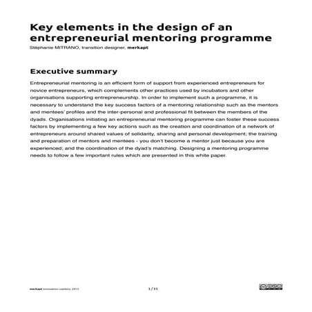 White paper on entrepreneurial mentoring