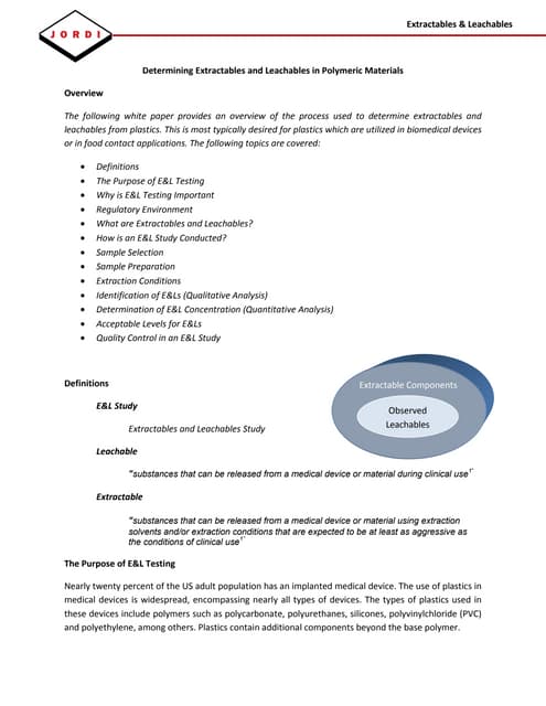 Extractables & Leachables White Paper