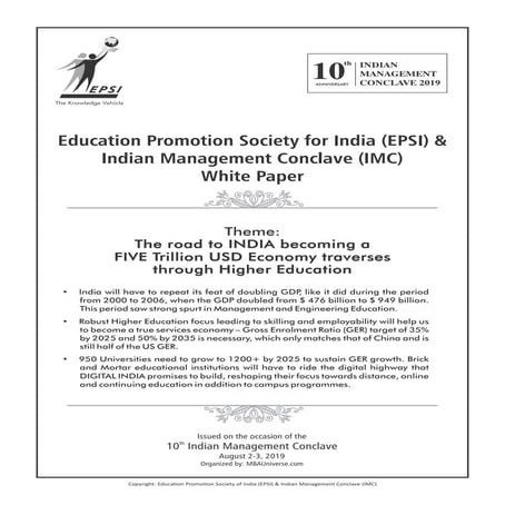 Education Promotion Society for India (EPSI) & Indian Management Conclave (IM...