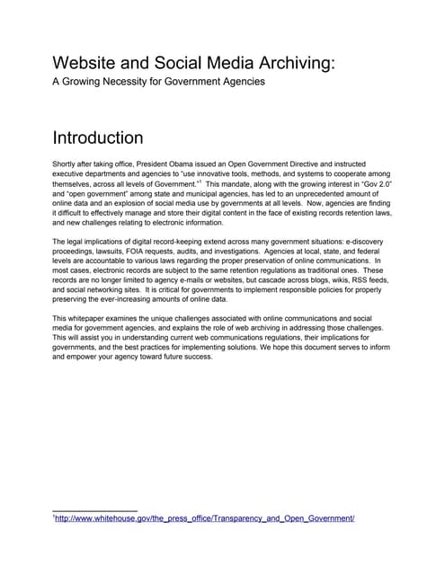 Website and Social Media Archiving: A Growing Necessity for Government Agencies