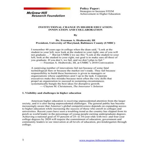 Innovative Strategies to Increase STEM achievement in Higher Education