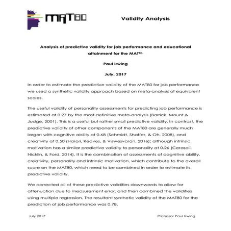 MAT80 - White paper july 2017 - Prof. P. Irwing
