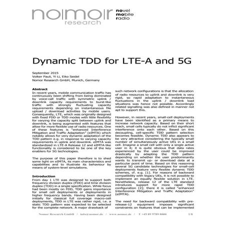 White Paper: Dynamic TDD for LTE-a (eIMTA) and 5G