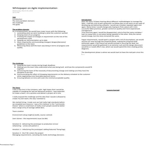 Whitepaper On Agile Implementation Outline