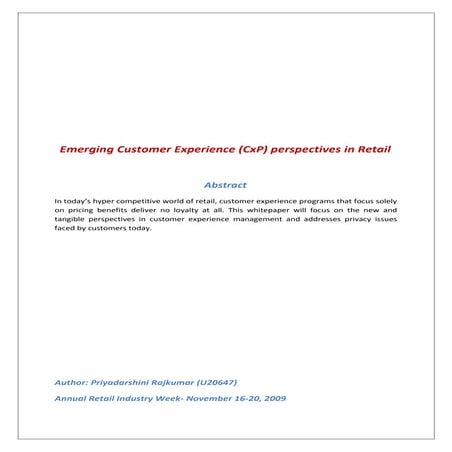 Whitepaper on Customer Experience Management (CEM) perspectives in Retail (De...