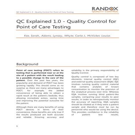 Quality Control for Point of Care Testing - White Paper
