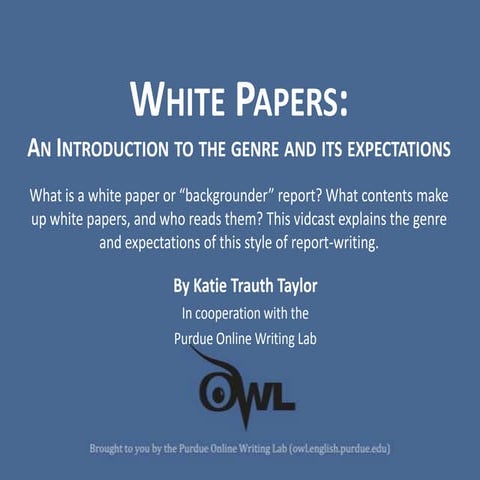 White Papers: The Genre and Its Expectations