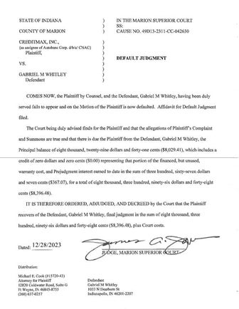 Default Judgment Entered Against Indiana Congressional Candidate