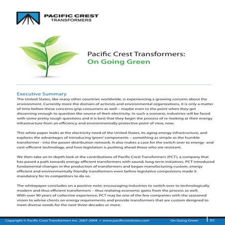 Pacific Crest Transformers - On Going Green