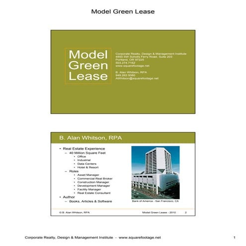 Gulf Coast Green 2010, Alan Whitson, Model Green Lease