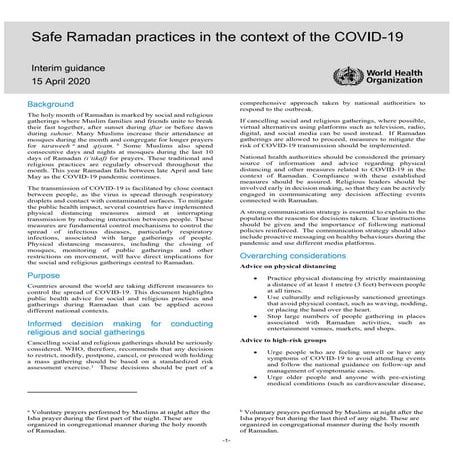 Safe Ramadan Practices in the Context of the COVID-19 (WHO-COVID-19-Ramadan-2020.