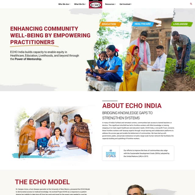About us page of a NGO website showing their services