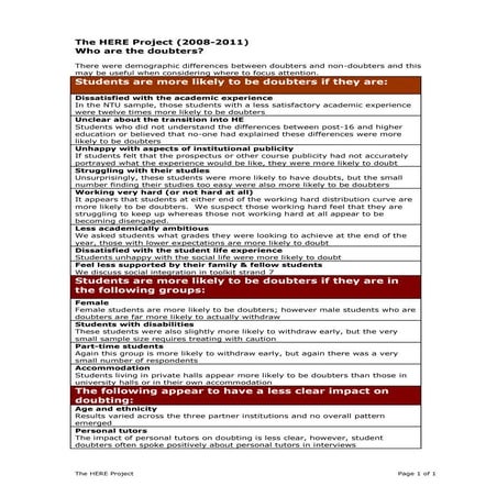 Who are the doubters? - short summary