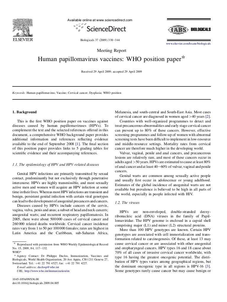 Human papillomavirus vaccines who position. Human papillomavirus vaccines who position