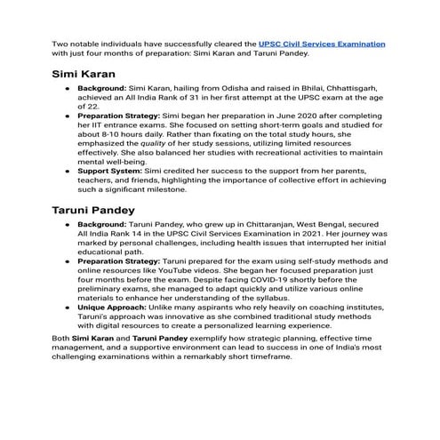 Who cleared UPSC Examination in 4 months