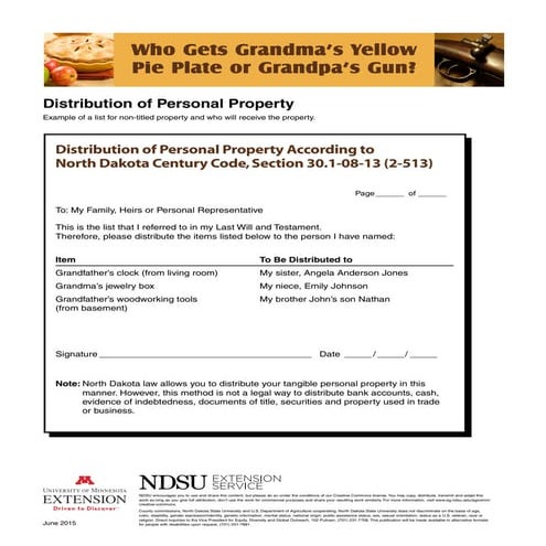 Who gets grandmas yellow pie plate form for ND distribution | PDF