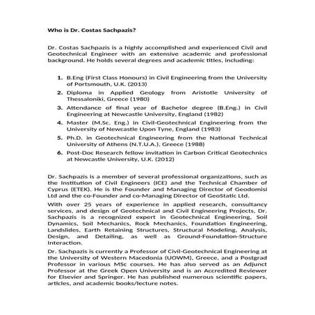 Who is Dr. Costas Sachpazis? His Education, his Academic Path and his Profess...