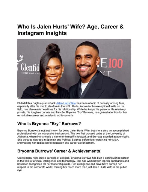 Who Is Jalen Hurts' Wife? Age, Career & Instagram Insights