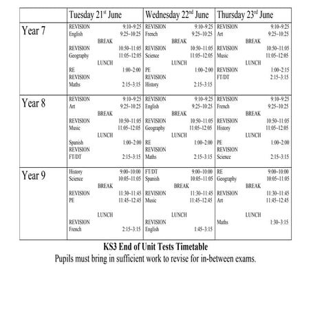 Whole school exams summer 2011