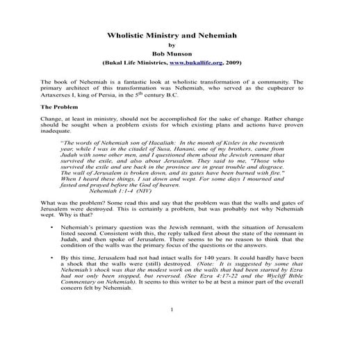 Wholistic Ministry and Nehemiah