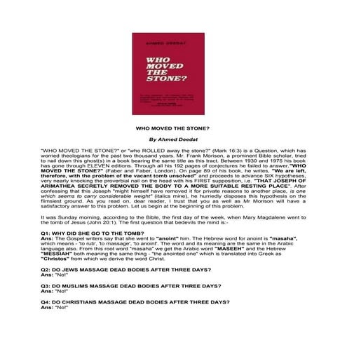 Who Moved The Stone (Ahmed Deedat)