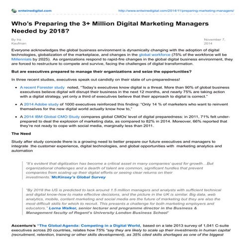 Whos preparing the 3 million digital marketing managers needed by 2018