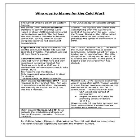 Who was to blame for the cold war