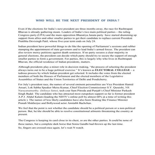 Who will be the next president of india ?? | PDF