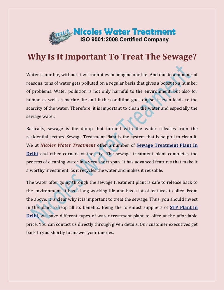 Why Is It Important To Treat The Sewage