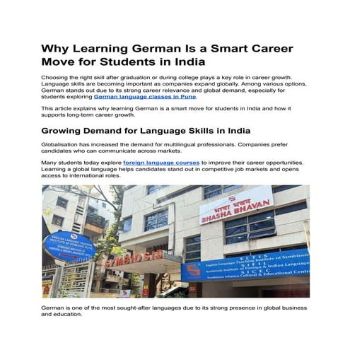 Why Learning German Is a Smart Career Move for Students in India | PDF