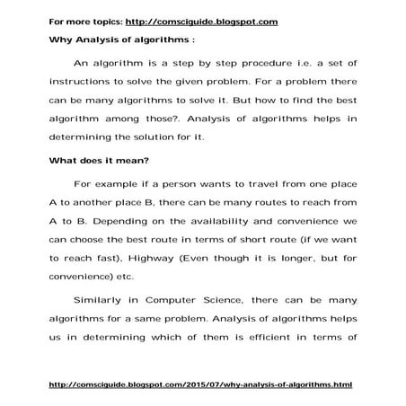 How analysis of algorithms is done? | PDF