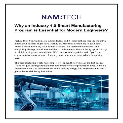 Why an Industry 4.0 Smart Manufacturing Program is Essential for Modern Engin...