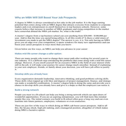 Why an mba will still boost your job prospects