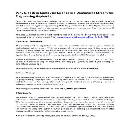 Why B.Tech in Computer Science is a Demanding Stream for Engineering Aspirants