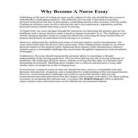 Why Become A Nurse Essay