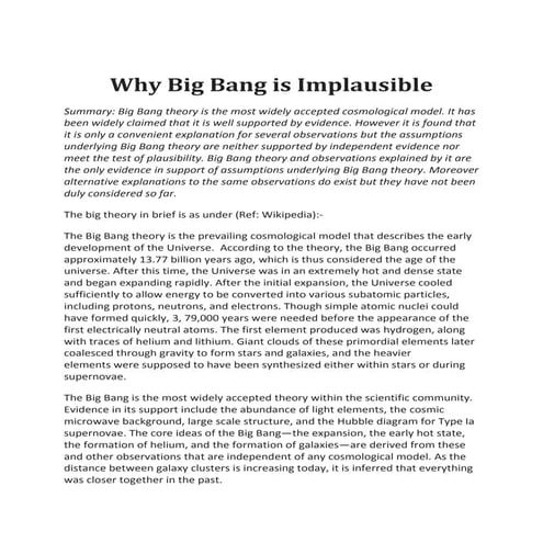 Why big bang is implausible