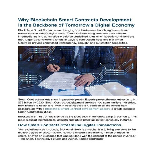 Why Blockchain Smart Contracts Development is the Backbone of Tomorrow's Digital Economy