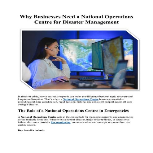 Why Businesses Need a National Operations Centre for Disaster ...