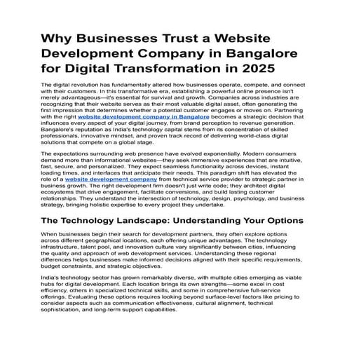 Why Businesses Trust a Website Development Company in Bangalore for Digital T...