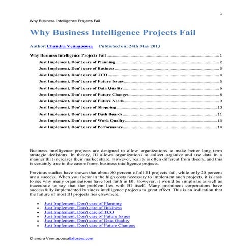 Why Business Intelligence Projects Fail ?