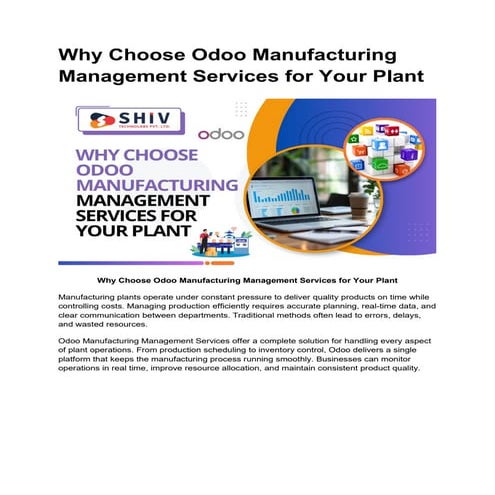 Odoo Manufacturing Services: a Smart Choice for Plants