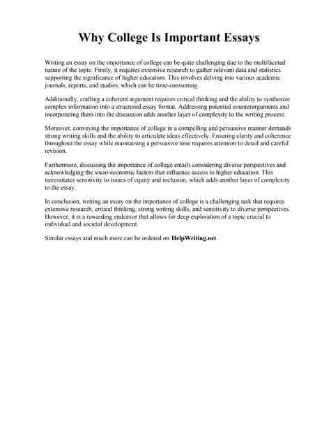Why College Is Important Essays | PDF